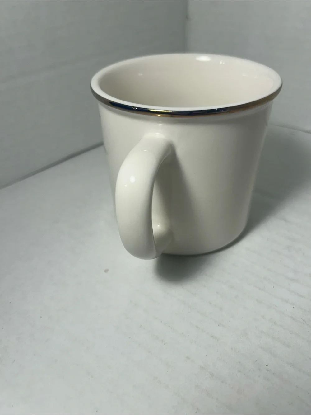 Monogram V Cream Ceramic Mug with Plaid Accent